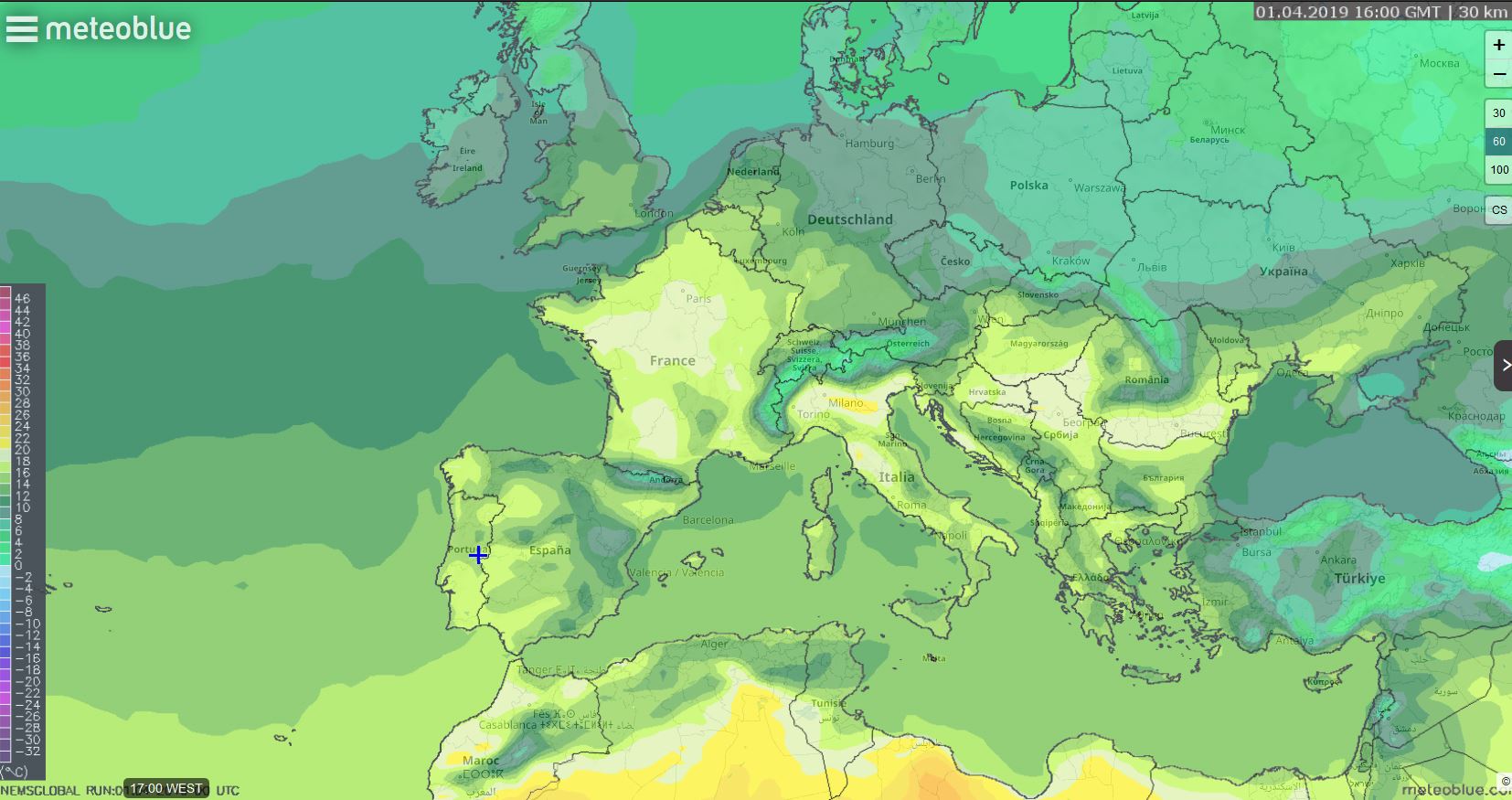 Mapa meteorológico temperatura